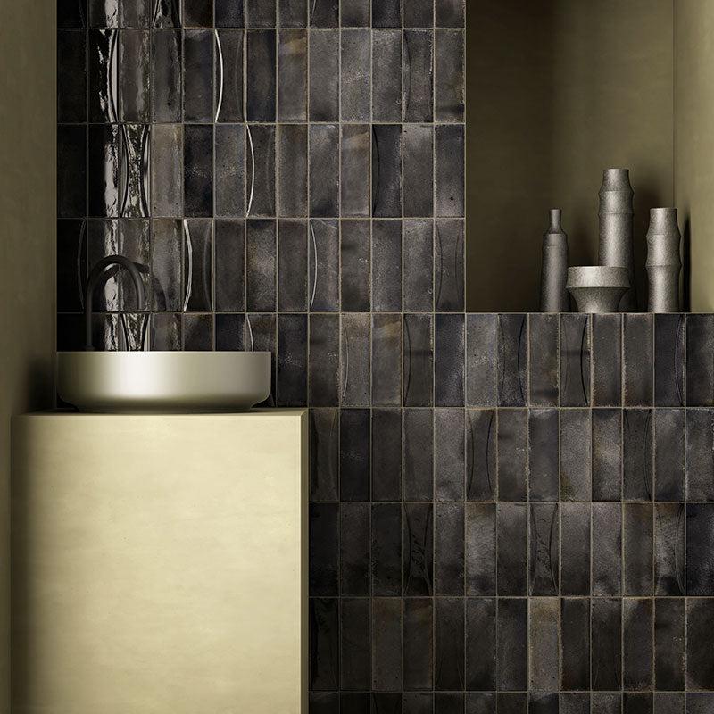 Luna Black 2.5x8 Ceramic Subway Tile - Image 4