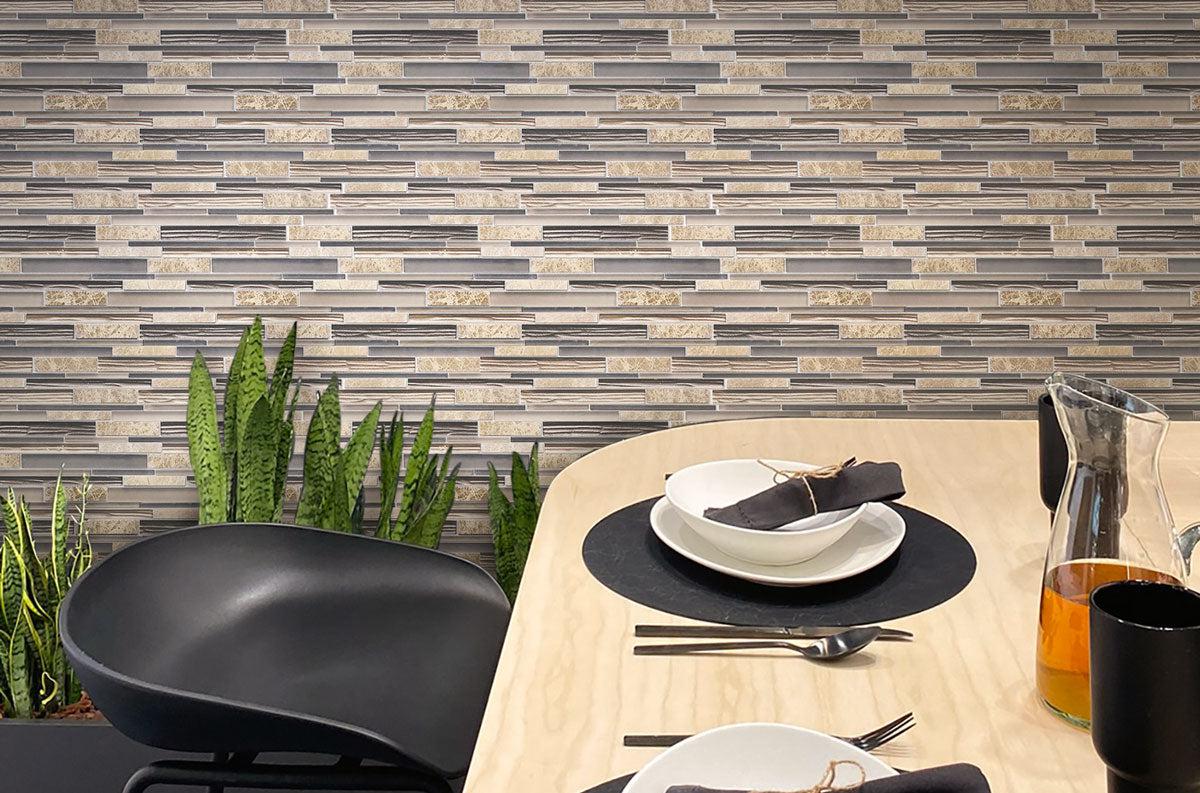 Matchstix Emperador Light Marble And Glass Mosaic Tile - Image 3