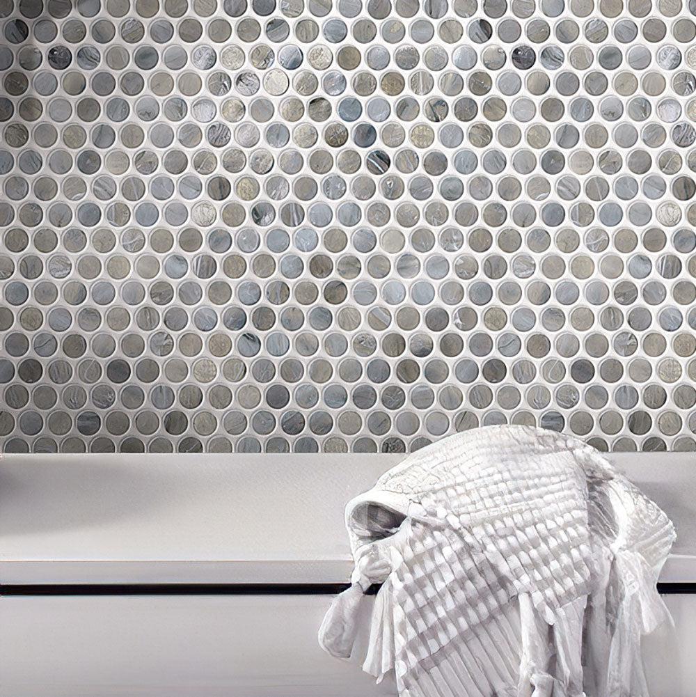 Mixed Gray Glass Penny Round Mosaic Tile - Image 10
