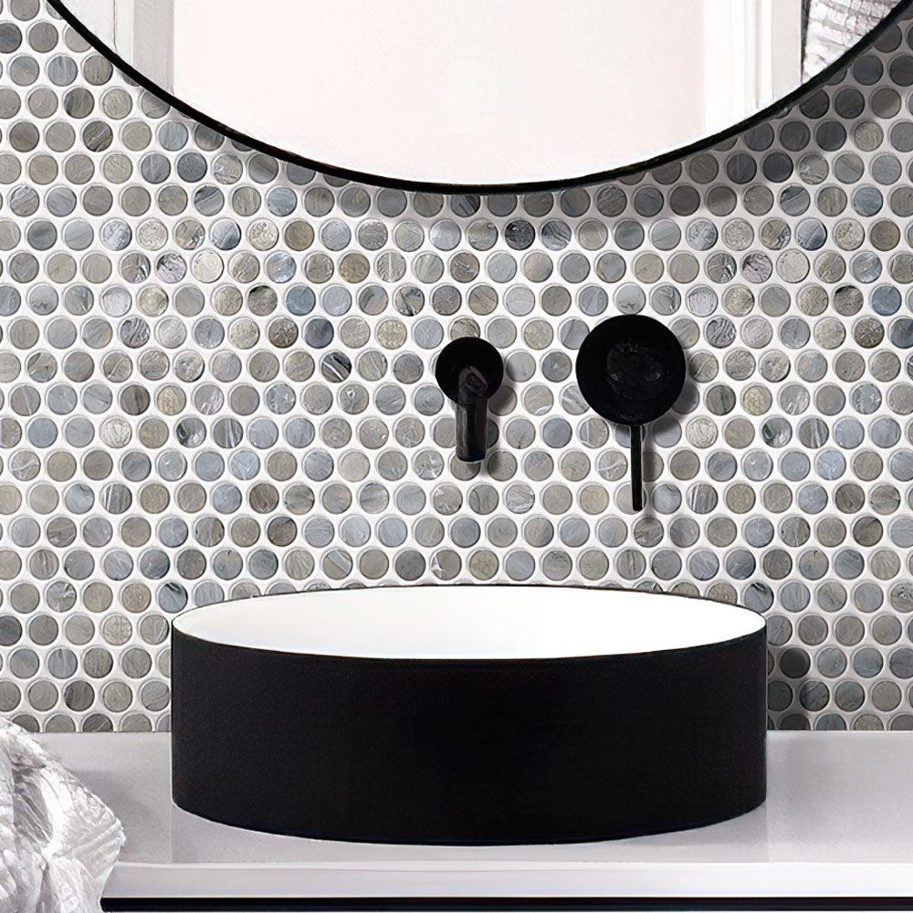Mixed Gray Glass Penny Round Mosaic Tile - Image 9