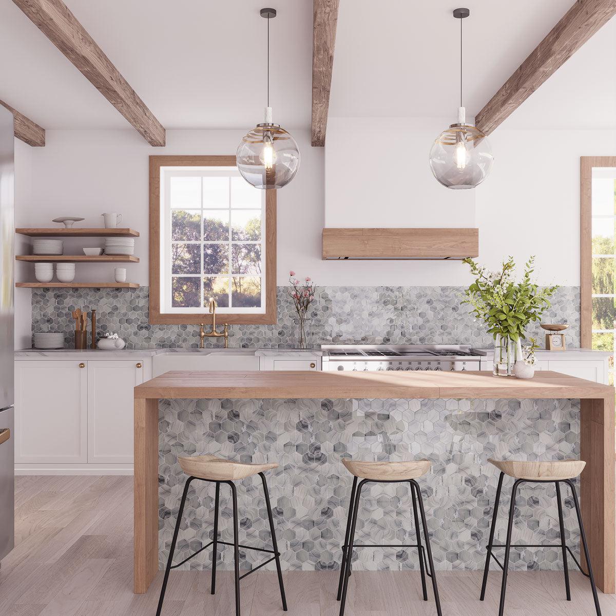 Sea Glass Hexagon Grey Mosaic Tile - Image 5