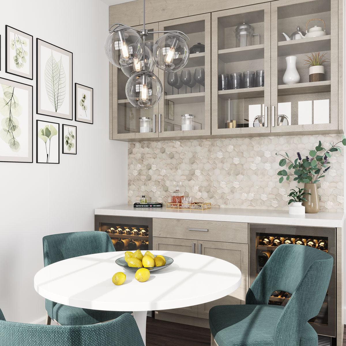 Sea Glass Hexagon Platinum White Mosaic Tile - Image 3