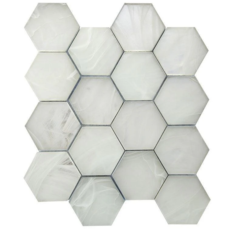 Sea Glass Hexagon Platinum White Mosaic Tile - Image 4