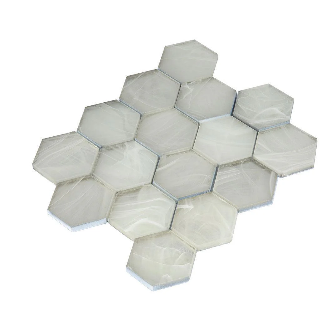 Sea Glass Hexagon Platinum White Mosaic Tile - Image 5