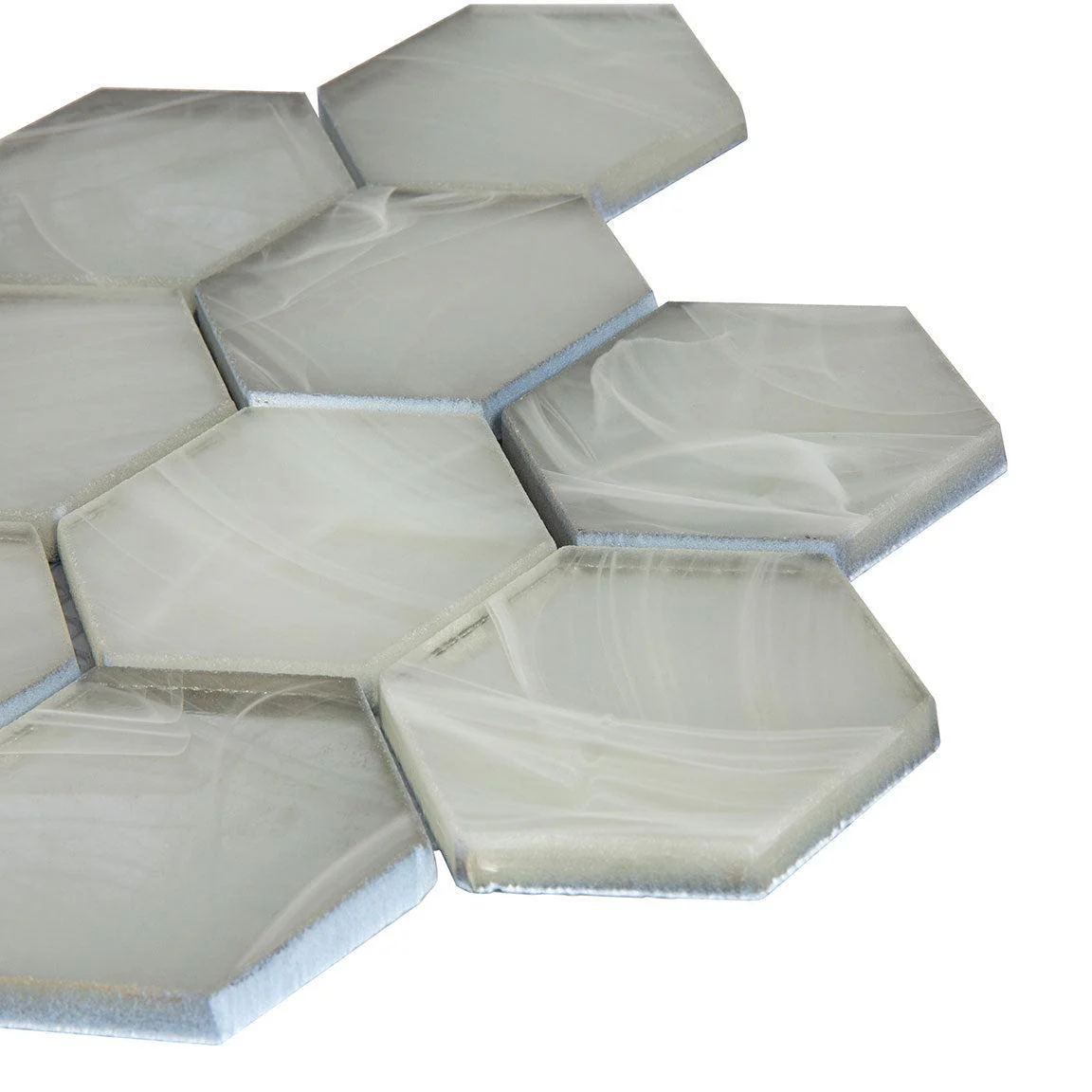 Sea Glass Hexagon Platinum White Mosaic Tile - Image 7