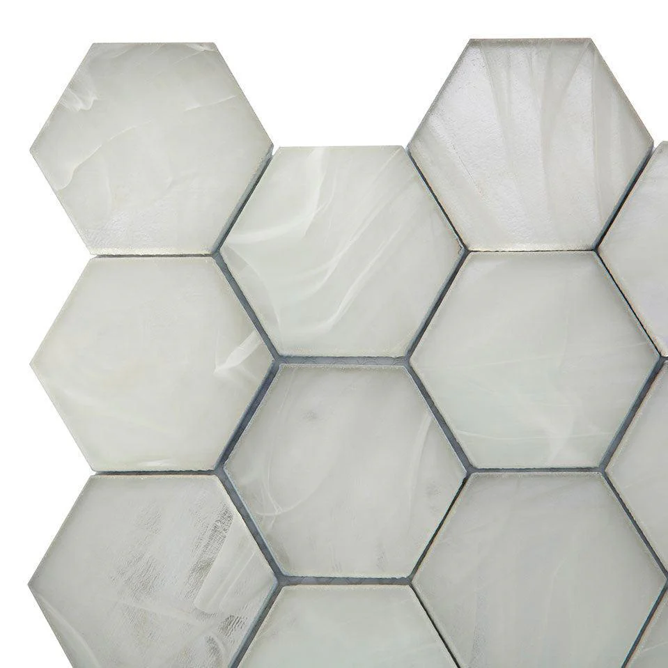 Sea Glass Hexagon Platinum White Mosaic Tile - Image 8