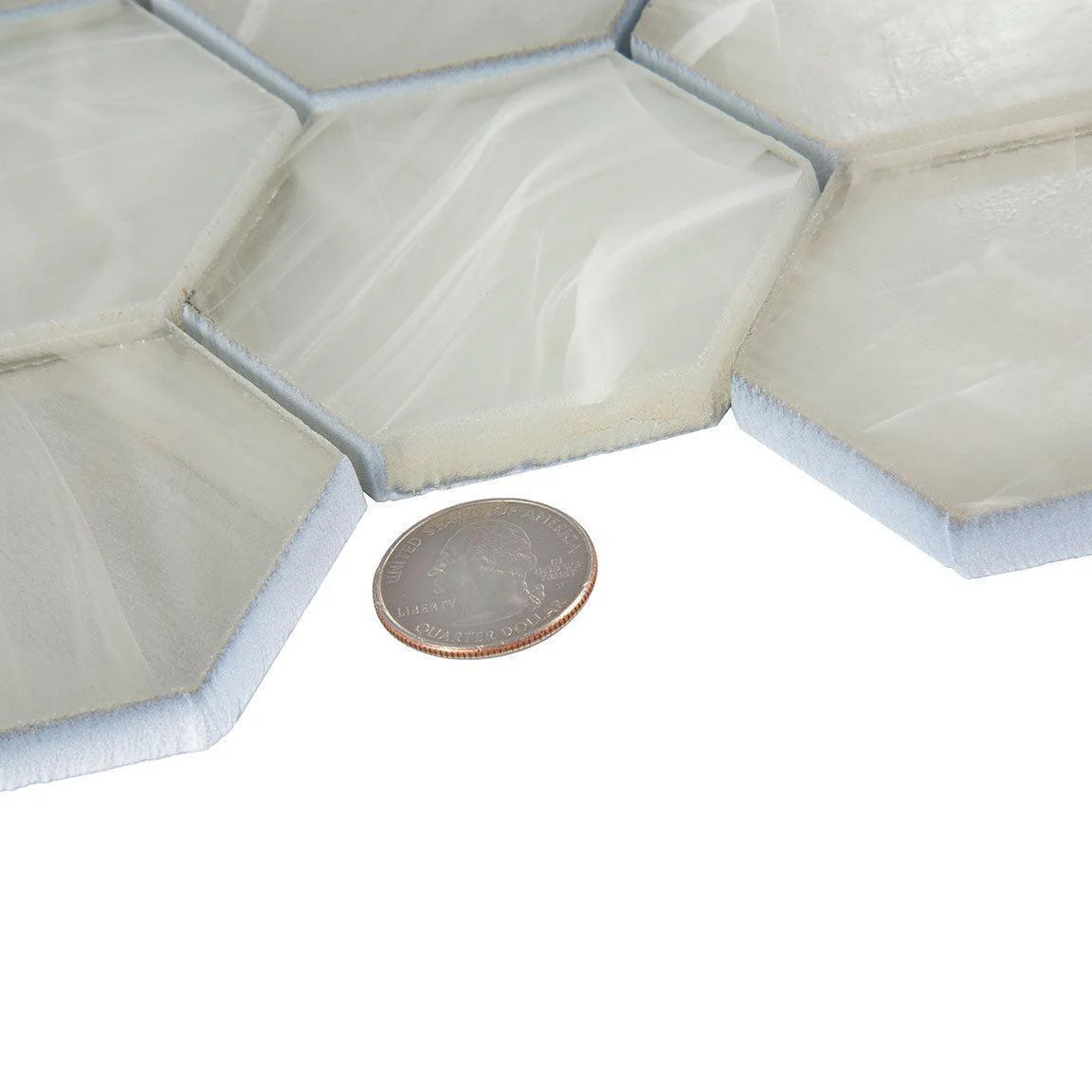 Sea Glass Hexagon Platinum White Mosaic Tile - Image 9