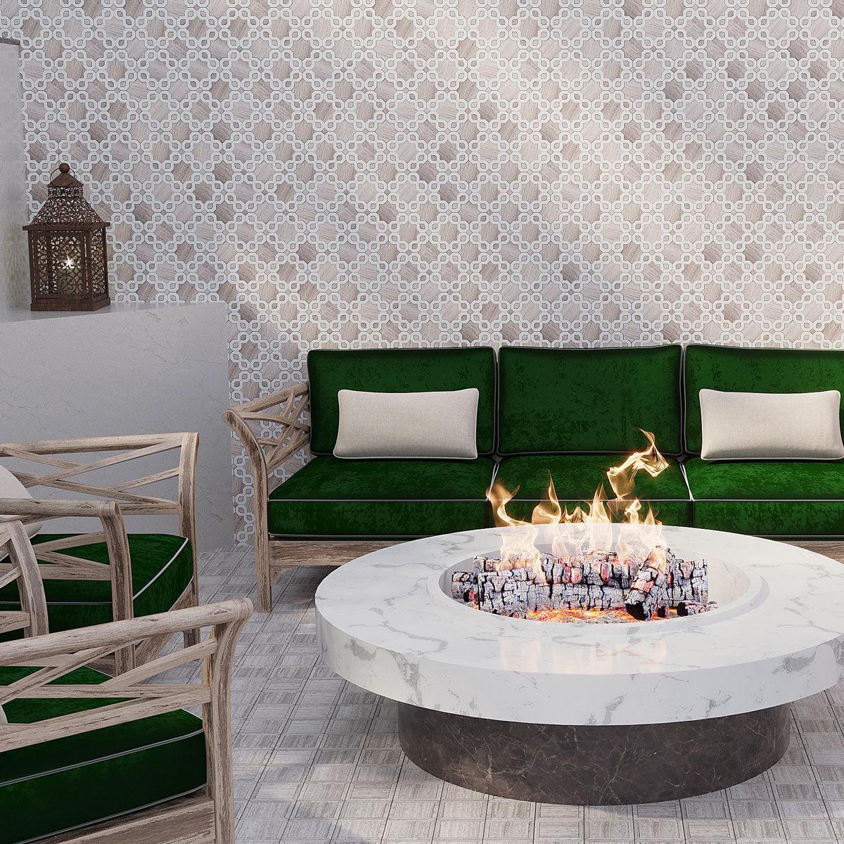 Provence Flower Carrara & Wooden Beige Waterjet Mosaic Tile - Image 4