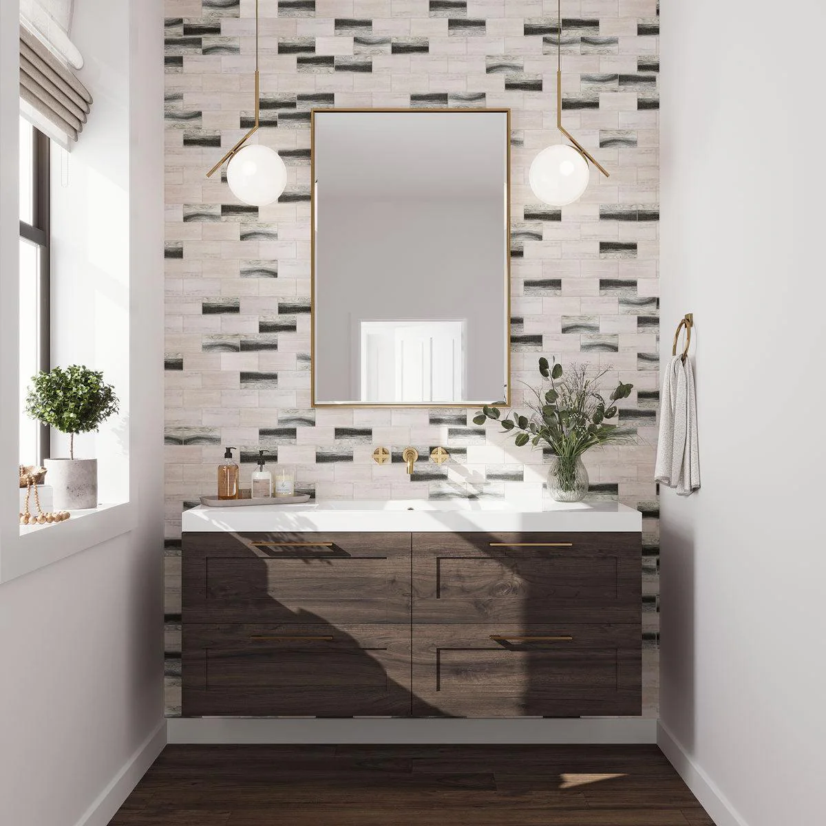 Recycled Glass Subway Mosaic Tile In Gray Wood Color - Image 3