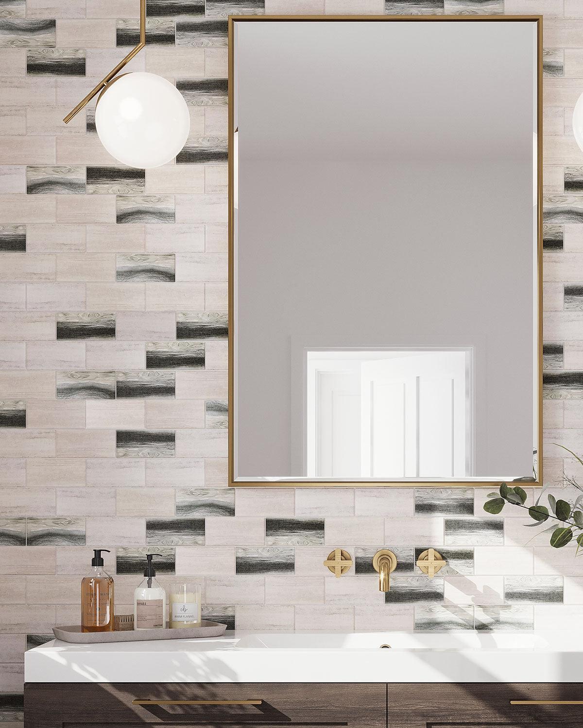 Recycled Glass Subway Mosaic Tile In Gray Wood Color - Image 5