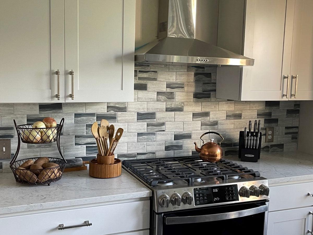 Recycled Glass Subway Mosaic Tile In Gray Wood Color - Image 7