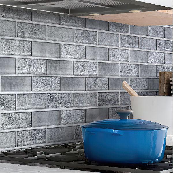 Silver Fabric Glass Subway Mosaic Tile - Image 6