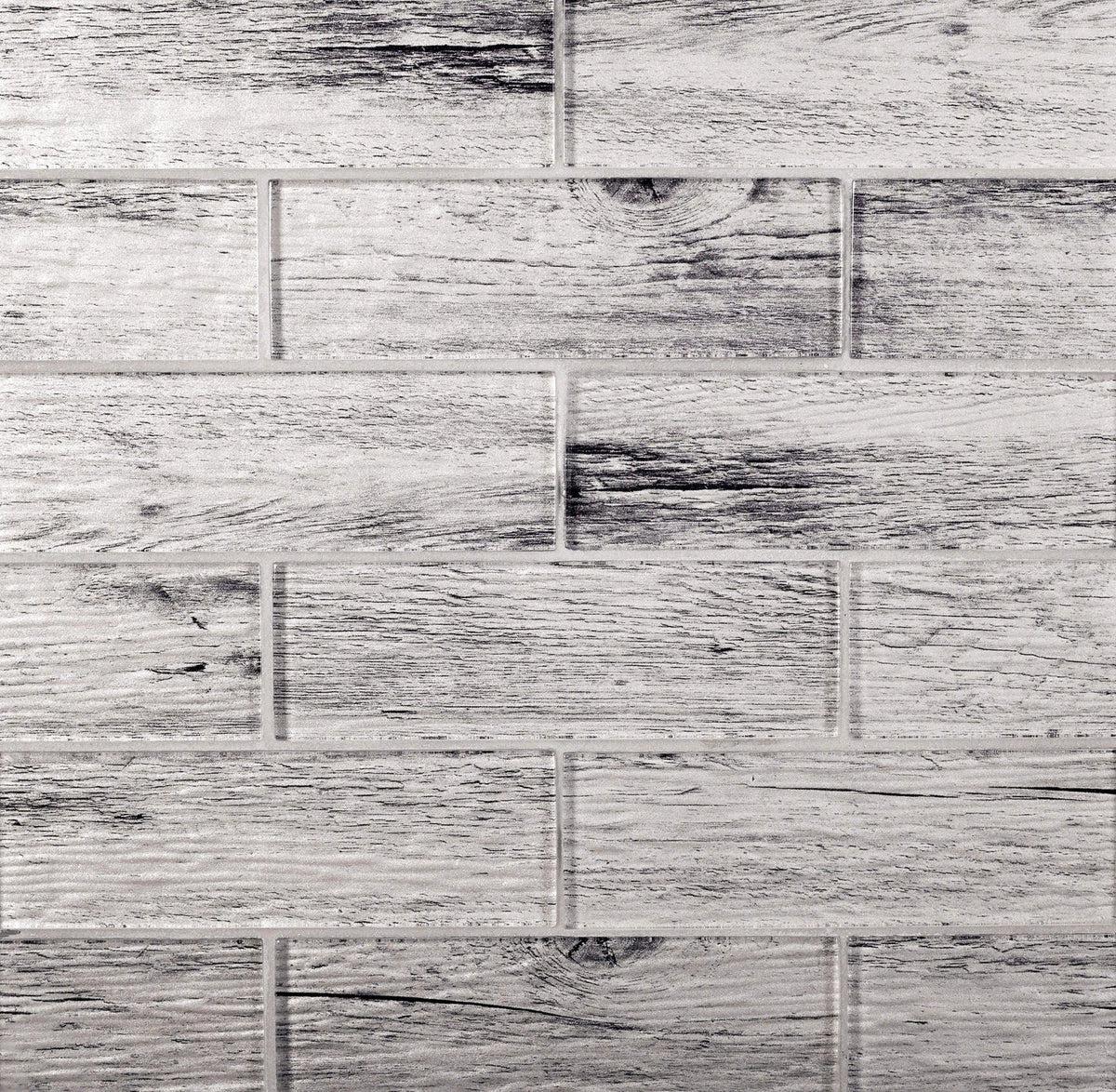Silver Wooden Glass Subway Mosaic Tile - Image 3