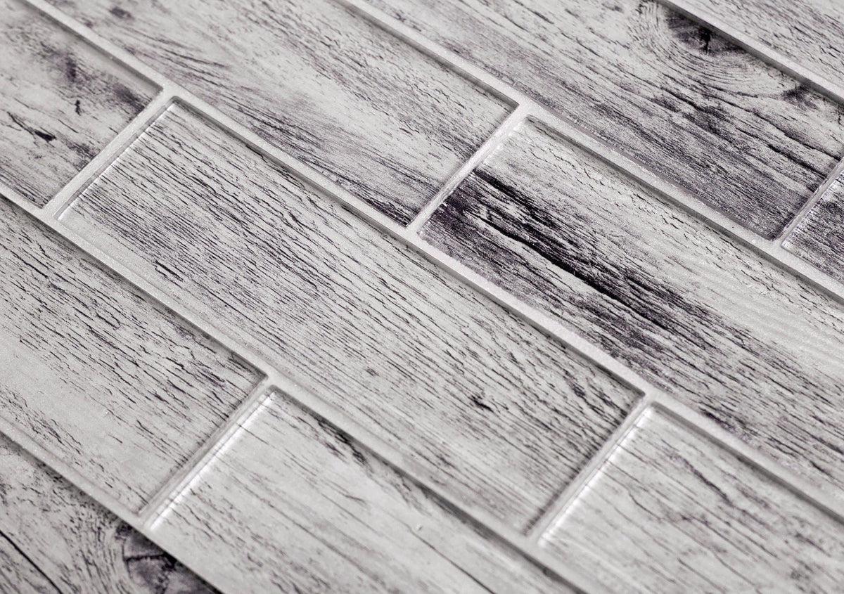 Silver Wooden Glass Subway Mosaic Tile - Image 4