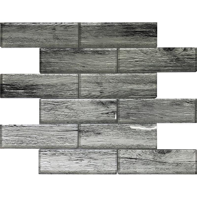 Silver Wooden Glass Subway Mosaic Tile - Image 5