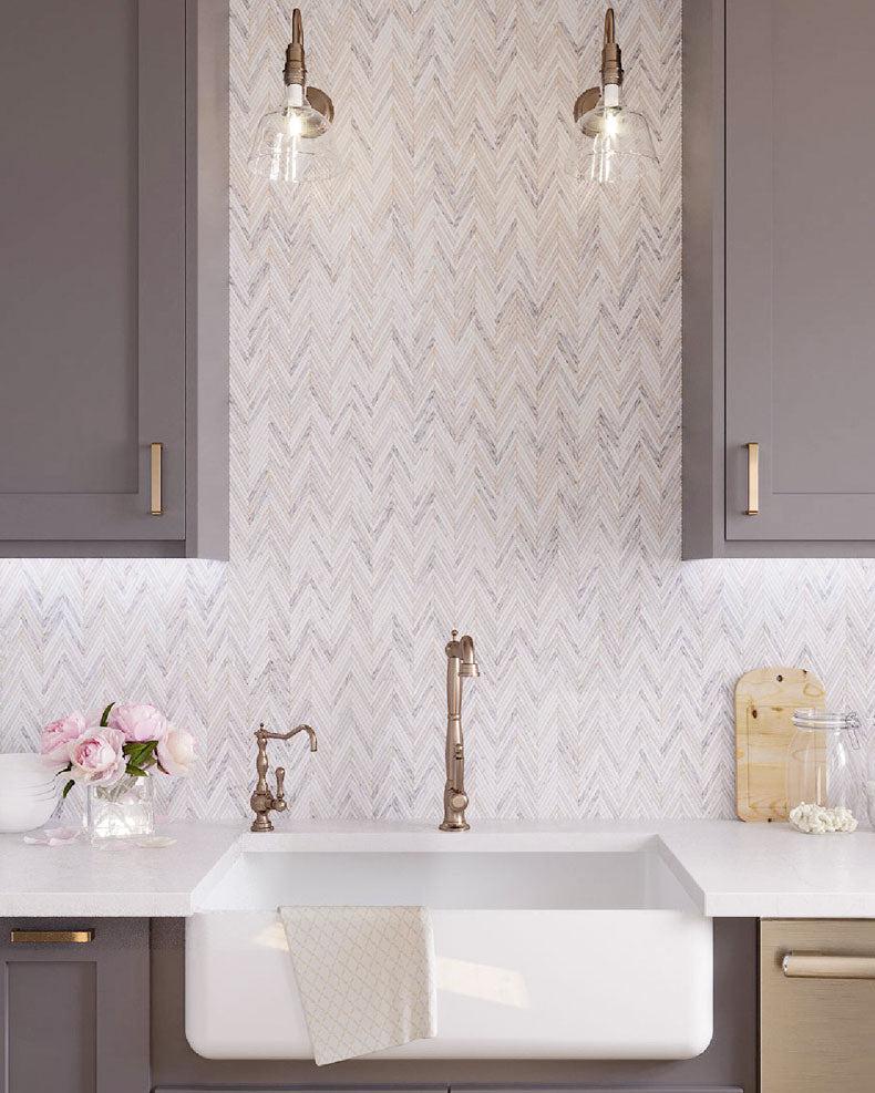Skinny Chevron Calacatta Gold Mosaic Tile - Image 3