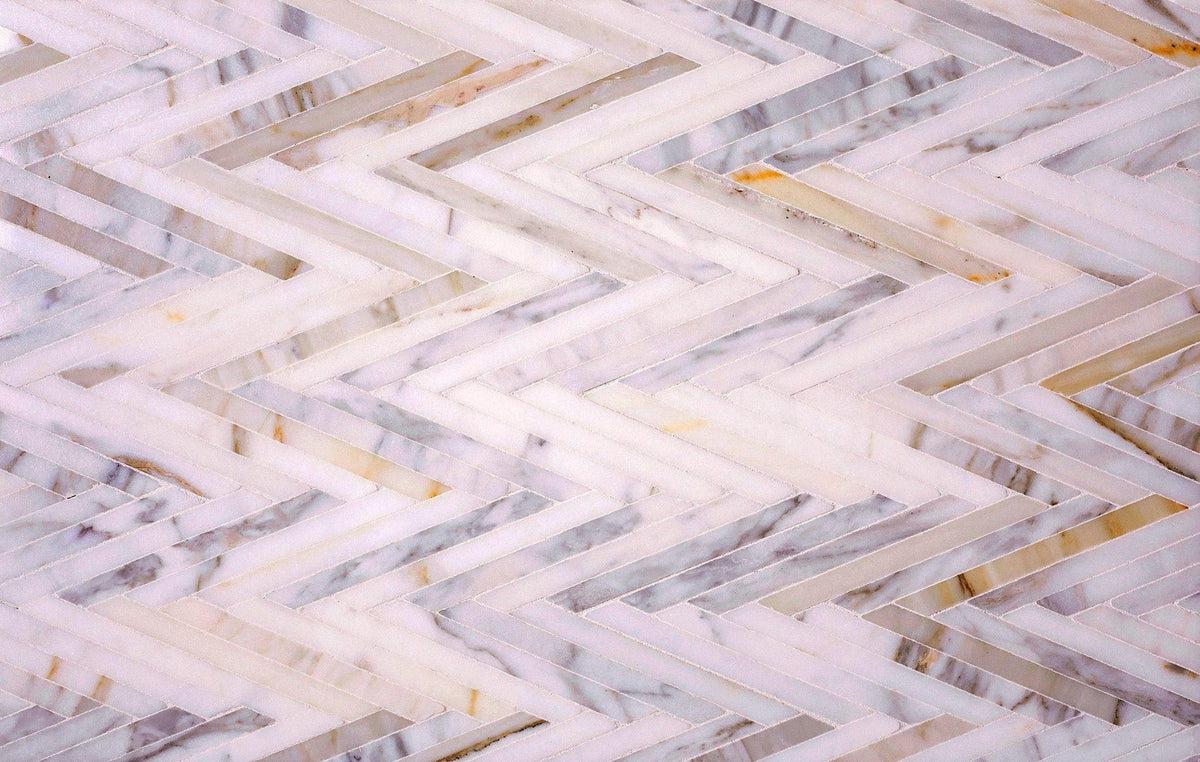 Skinny Chevron Calacatta Gold Mosaic Tile - Image 5