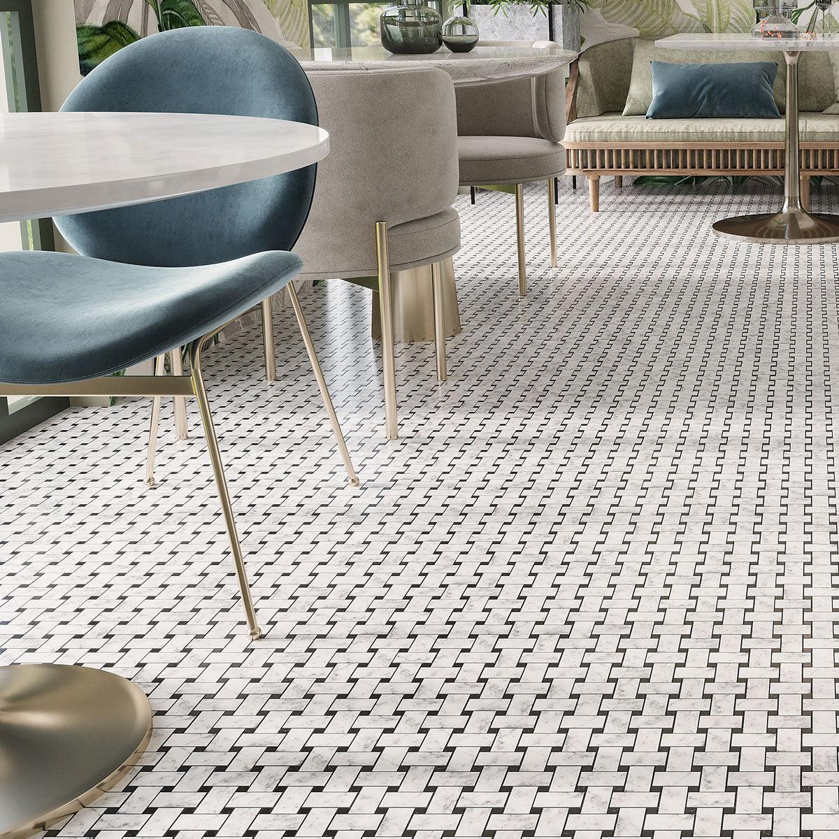 Carrara Basket Weave Tile with Black Dots - Image 3