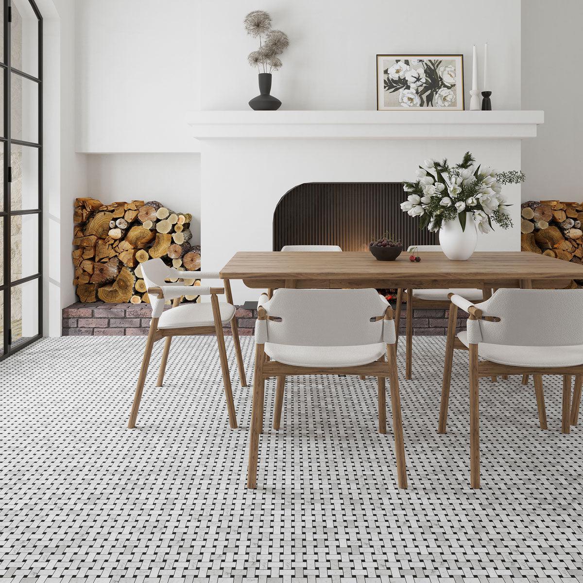 Carrara Basket Weave Tile with Black Dots - Image 4