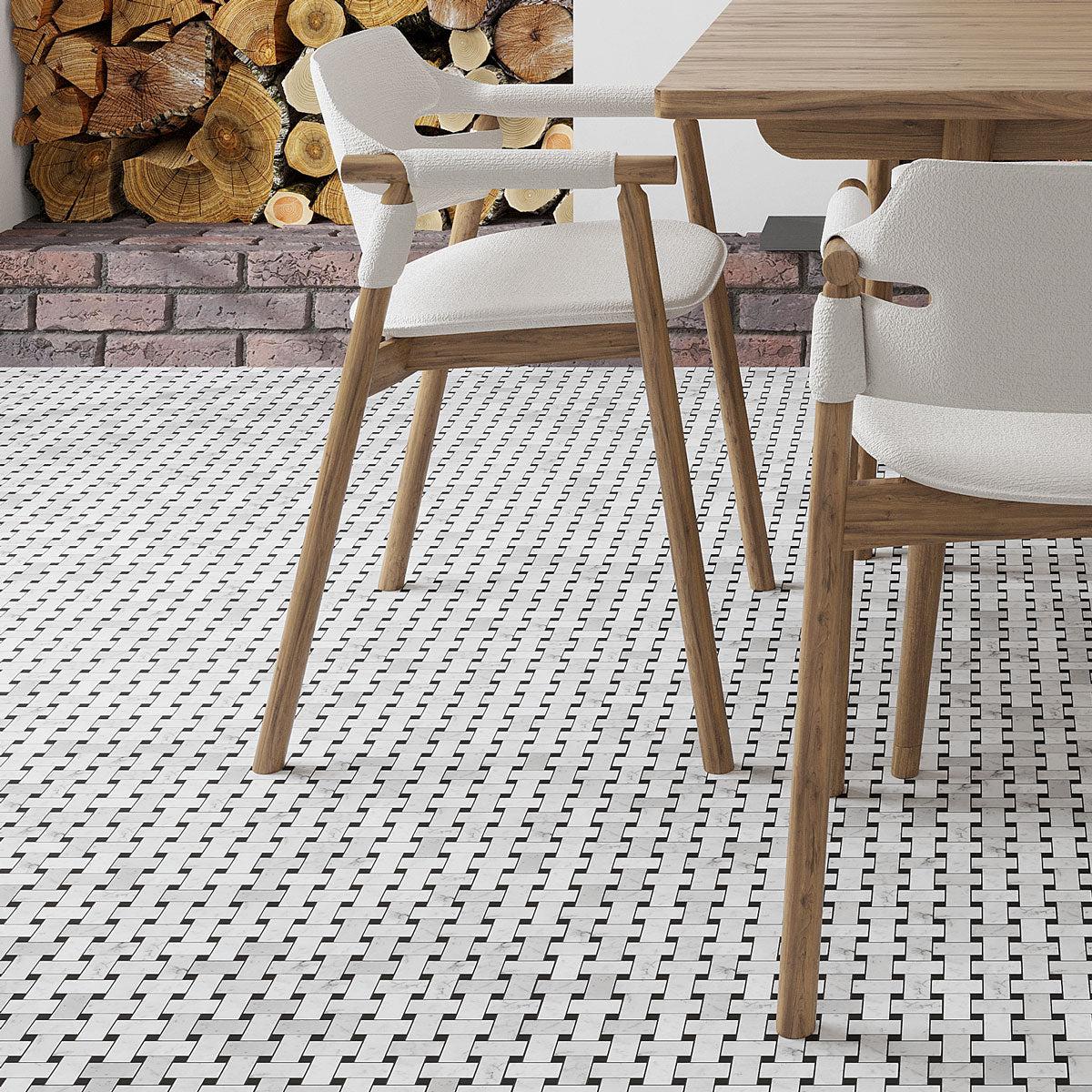 Carrara Basket Weave Tile with Black Dots - Image 5